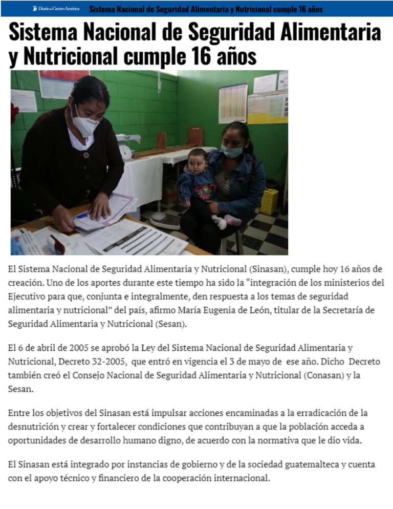 Sistema Nacional de Seguridad Alimentaria y Nutricional cumple 16 años ...